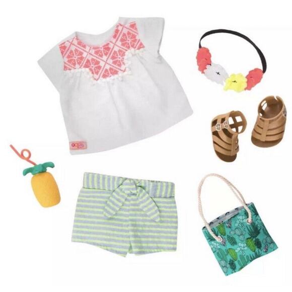 NEW 18" DOLL CLOTHES Fiesta Outfit Fit American Girl Dolls Top Shoes Flowers OG - Picture 1 of 6